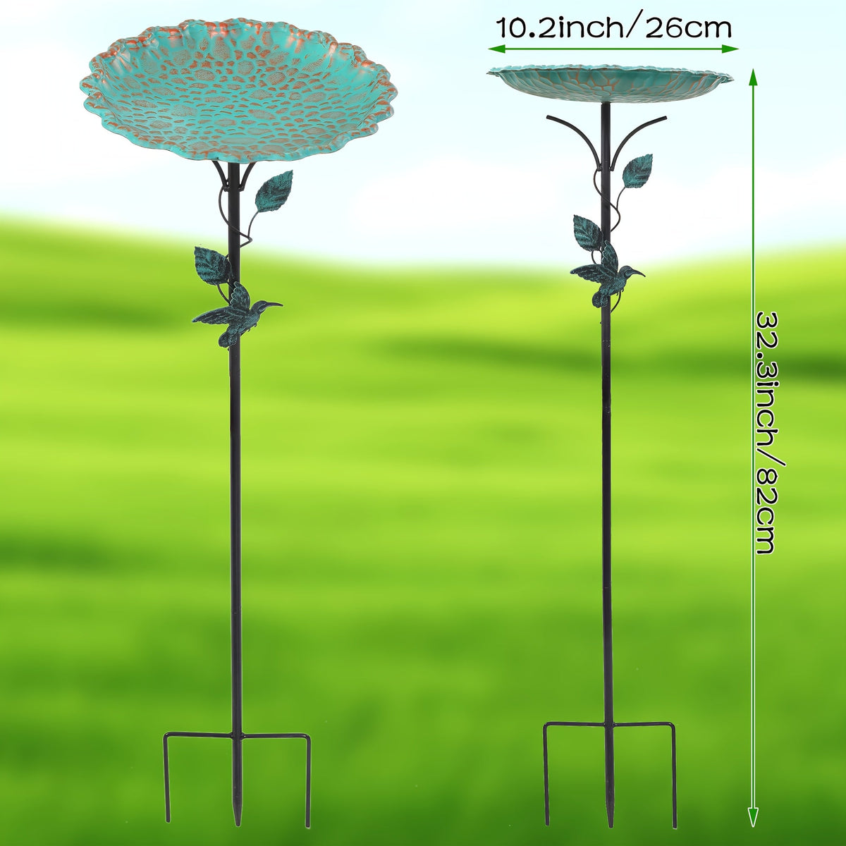 Green Sculpted Lotus-Leaf Bird Bath with 26 cm Bowl, 82 cm Ground Stake and Decorative Bird Perch — image 7