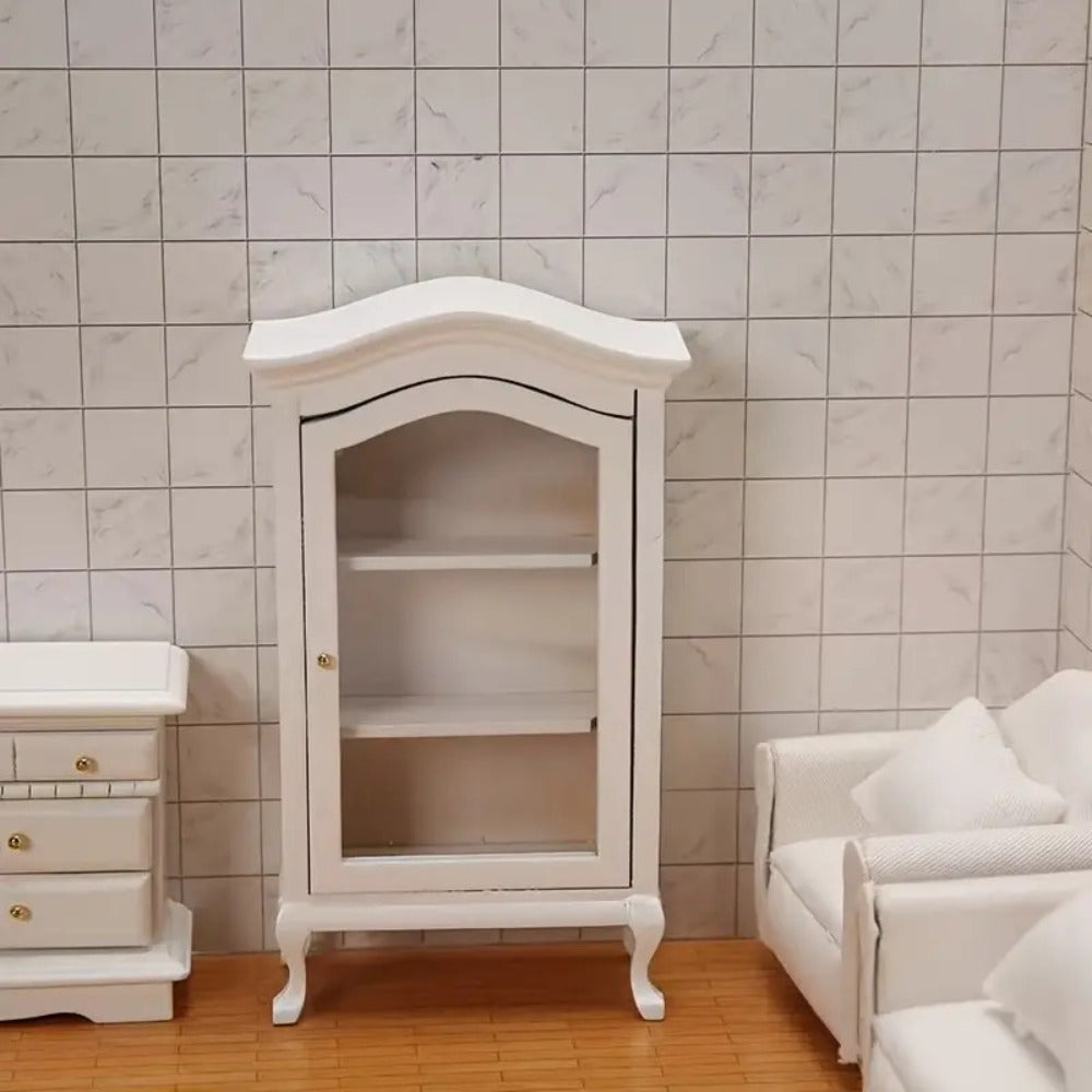 White Miniature Dollhouse Display Cabinet with Mirrored Back, Three Clear Shelves and 16 cm Height — image 6