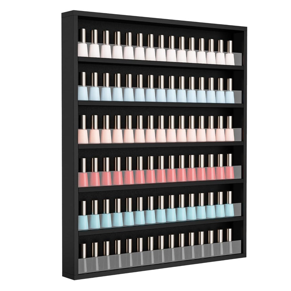 Wall Mount Nail Polish Rack 6 Tier Holds 120 Bottles with Acrylic Baffles – Large Nail Varnish Display Shelf Organizer for Sa