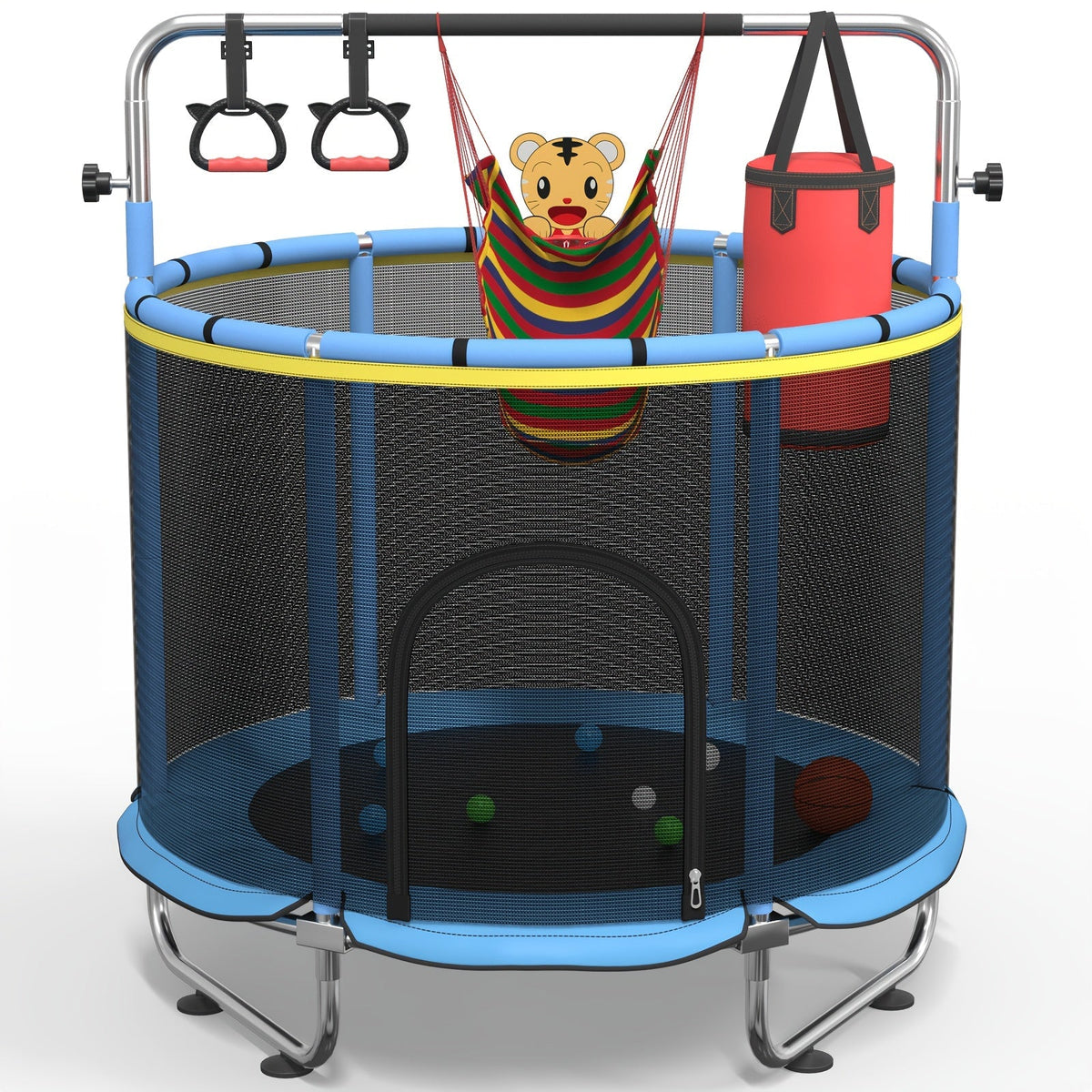 Kids Trampoline with Enclosure and Gymnastics Bar, 60" Height Adjustable Safety Net Trampoline for Toddlers Ages 3+ — image 1
