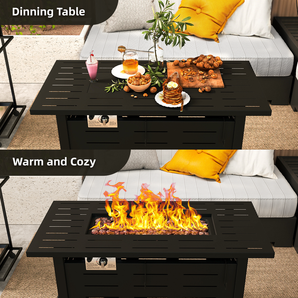 Propane Fire Pit Table Outdoor 50, 000 BTU Gas Fire Table with Lid Lava Rocks & Cover for Patio Backyard Deck Black Brown 40"