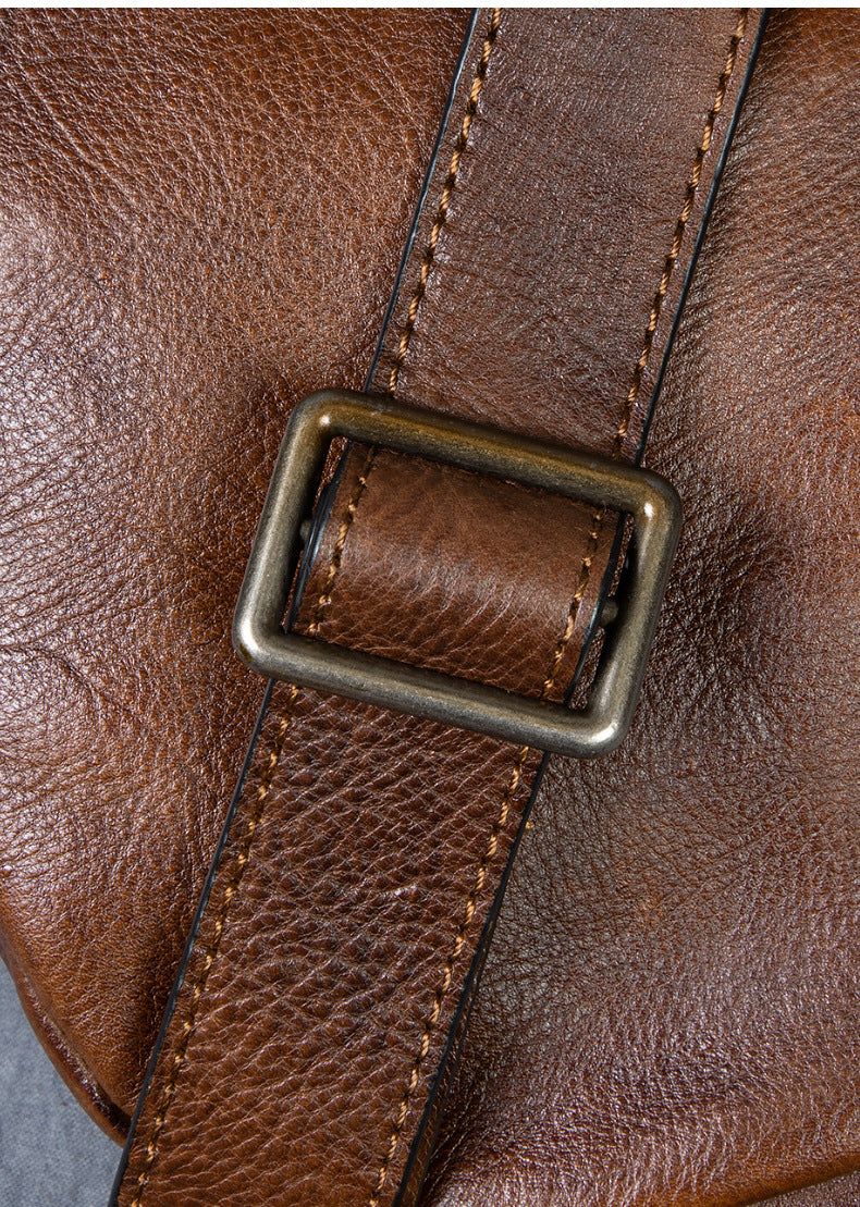 Men's Chest Crossbody Genuine Leather Retro Hand-rubbed Large Capacity Messenger Bag