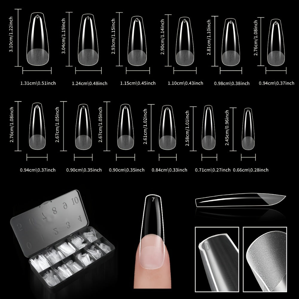 Gel Nail Tips 600 Pieces Clear Crystal Full Cover Nail Extensions – Almond Oval Coffin Stiletto Square Short Medium Long Soft