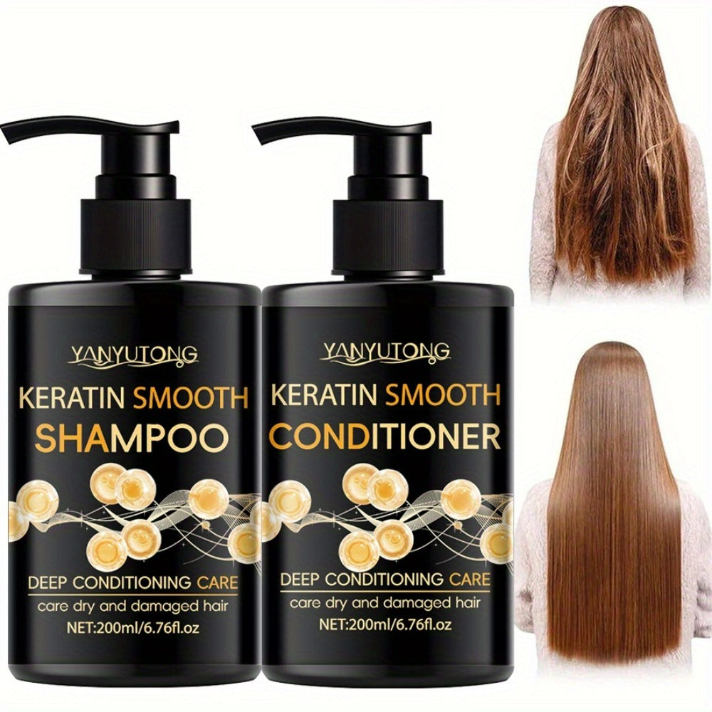 Keratin Shampoo and Conditioner Set Repairs Breakage Split Ends Moisturizes Scalp for Color-Treated Heat Damaged Dry Frizzy H