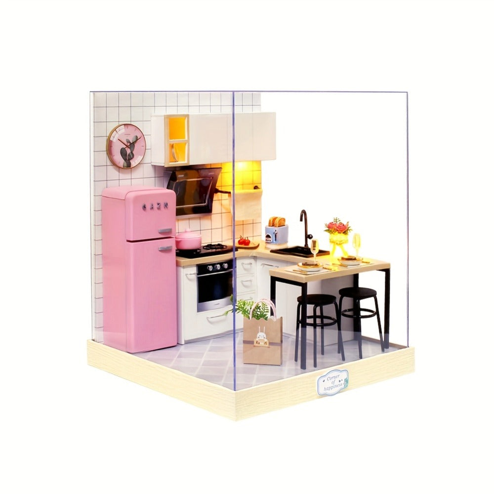 DIY Miniature Dollhouse Kit with Dust Cover Small, Mini House Model No Glue with the Listed Color, Size or Set Options for Ev