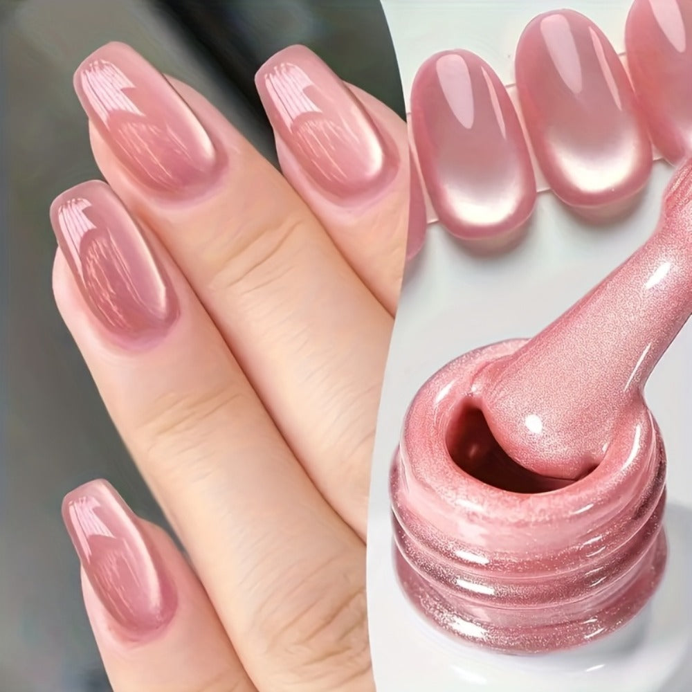 Gel Nail Polish in 15ml Pink Holographic Rainbow Cat-Eye Finish with Magnetic UV/LED Cure for Nail Art — image 2