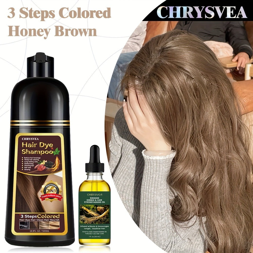 Hair Dye Shampoo, CHRYSVEA 500ml Bottle with 30ml Hair Oil and Nine Shade Options Set for At-Home Color Selection — image 1