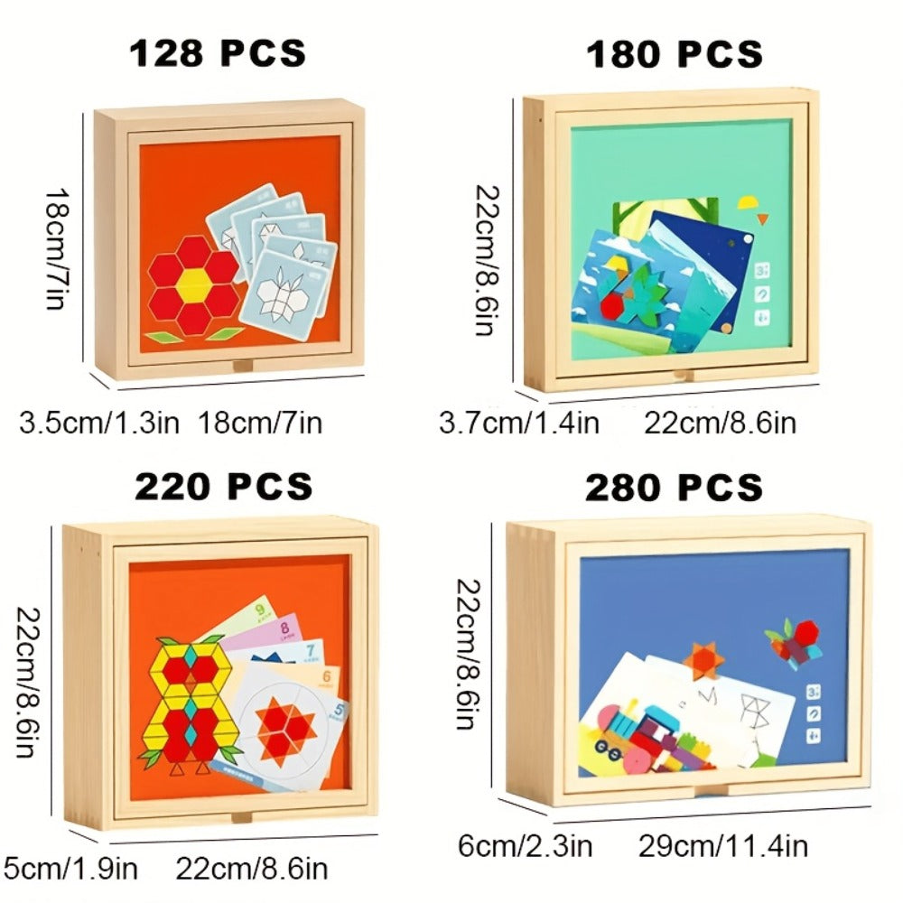 Magnetic Wooden Puzzle Board for Kids, 128/180/220/280 PCS Geometric Shape Recognition & Logical Thinking Toy — image 2