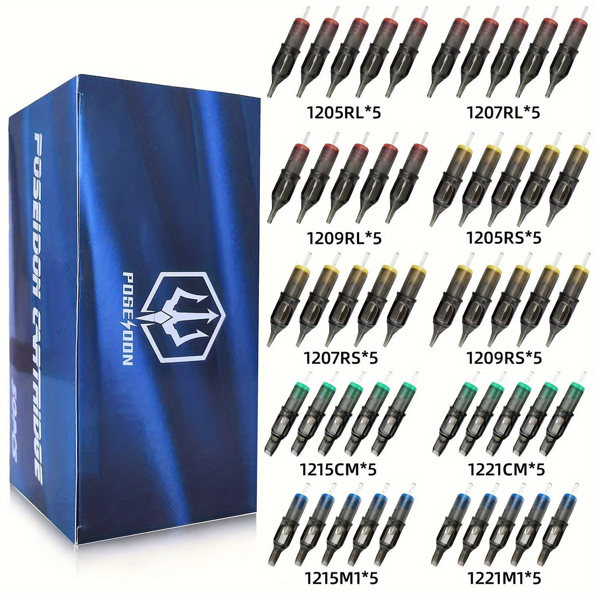 Curved Magnum Tattoo Cartridge Needles 50pcs Mixed Set - Round Mag CM RM Long Taper #12 Standard Disposable Membrane — image 