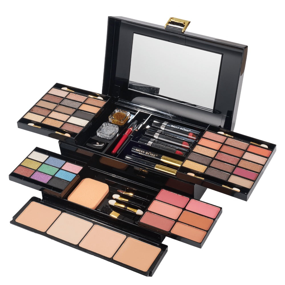 Makeup Kit 58-Color Black Mirror Case with Sliding Trays for Face, Eye and Lip Cosmetics plus Application Tools — image 8