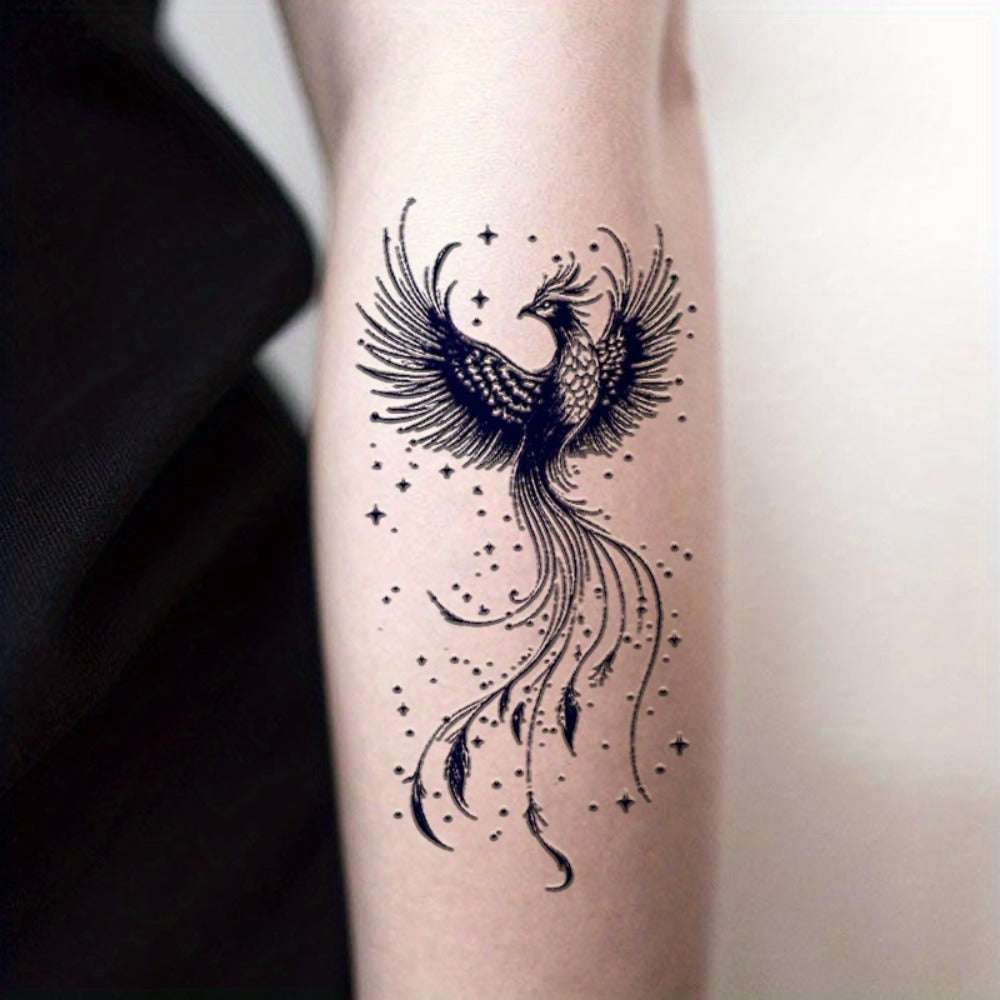 Semi Permanent Phoenix Tattoo Stickers for Adults 3 Pack, Realistic Navy Blue Juice Tattoo Lasts 1-2 Weeks — image 3