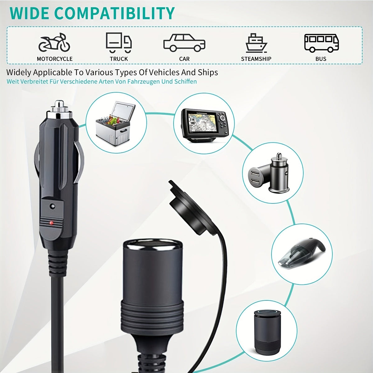 12V Car Cigarette Lighter Extension Cord 9.8FT – 16AWG Heavy Duty Male to Female Socket with LED Indicator for RV — image 4