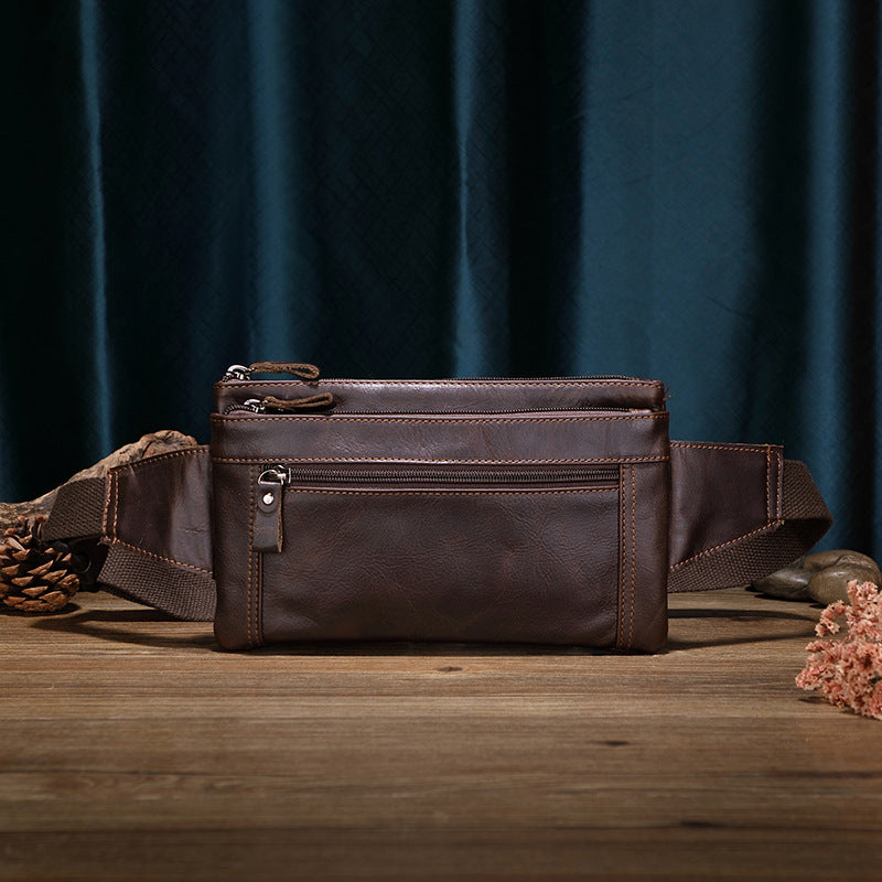 Men's Outdoor Work First Layer Cowhide Large Capacity Waterproof Waist Bag