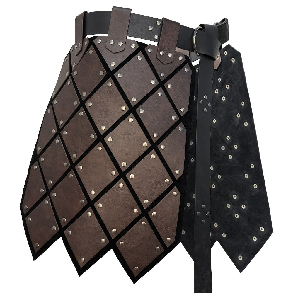Medieval Armor Skirt Faux Leather with Geometric Plates & Metal Studs, Viking BC Style Retro Cosplay Costume for Halloween — 