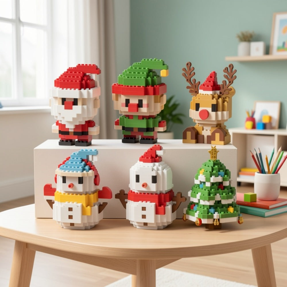 Building Block Set Christmas Mini Figures, 1052 Pieces Across 6 Boxes with Santa, Elf, Reindeer, Snowman and Tree Models — im