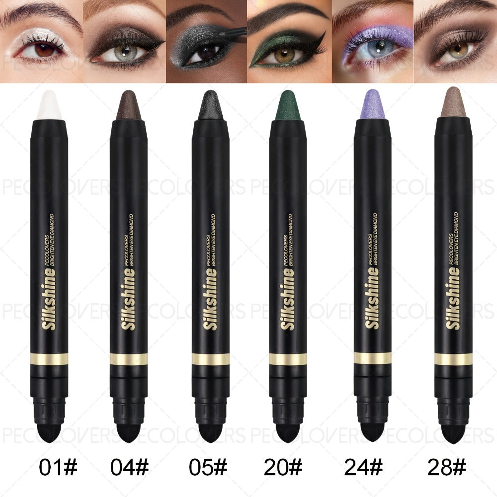 Shimmer Glitter Eyeshadow Stick Set 6 Pcs Dual-Tipped Eye Pencil with Blending Brush Creamy, for Makeup, Travel and Everyday 