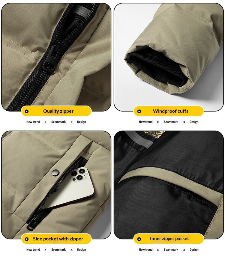 Mens Padded Cotton Coat With Fleece-Lined Detachable Hood