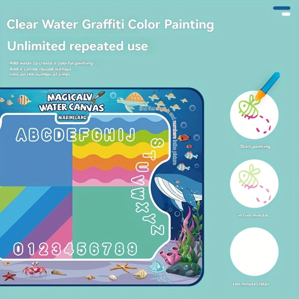 Water Canvas Drawing Mat for Kids Reusable Mess-Free – Magical Paint with Water Art Toy 80x60cm Ocean Animal Designs Screen-F