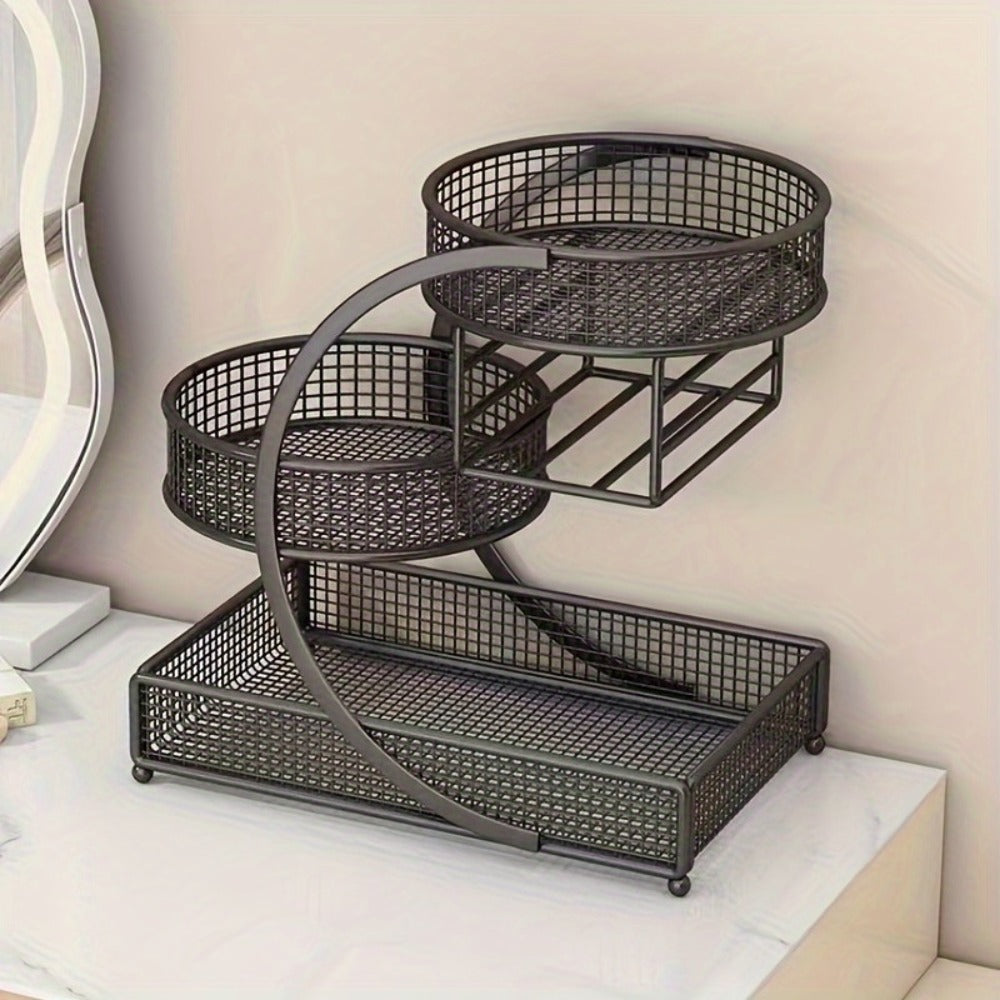 Cosmetic Organizer with Tissue Box Holder No-Installation Countertop Makeup Skincare Storage Rack for Bathroom Dresser Vanity