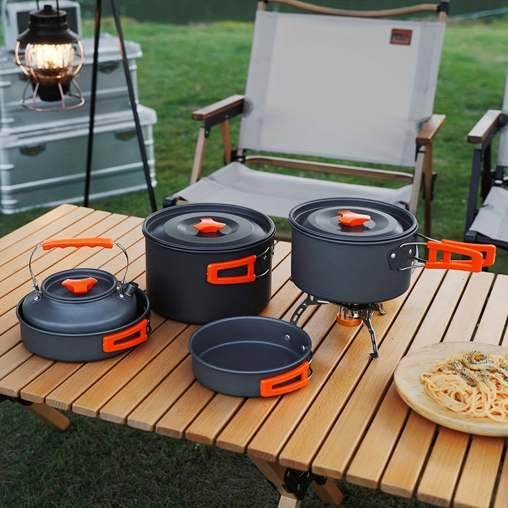 Outdoor Camping Cookware Set, Portable Aluminum Alloy Cooking Pot Pan Kettle Kit, for Camping, Travel and Outdoor Use — image
