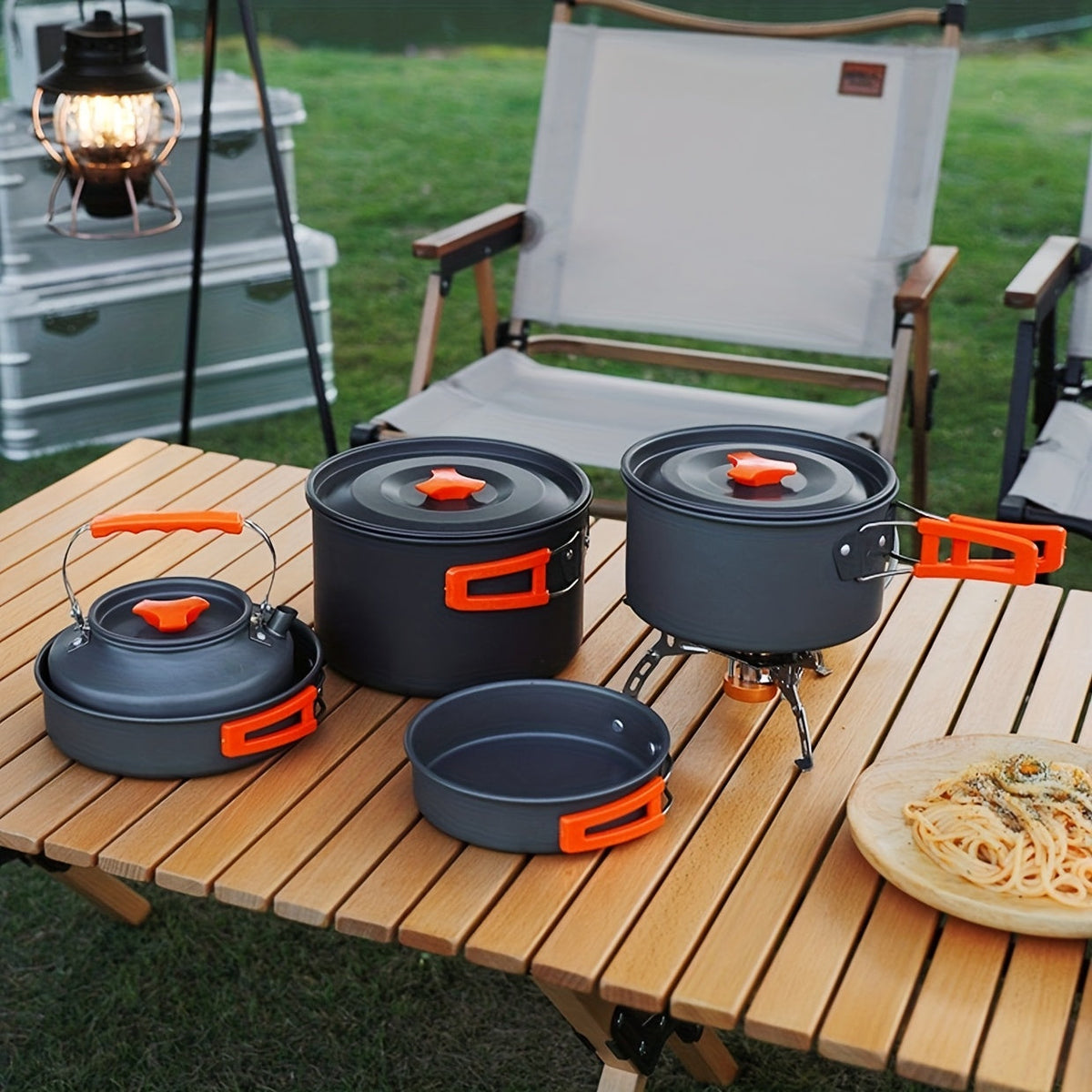 Outdoor Camping Cookware Set, Portable Aluminum Alloy Cooking Pot Pan Kettle Kit, for Camping, Travel and Outdoor Use — image
