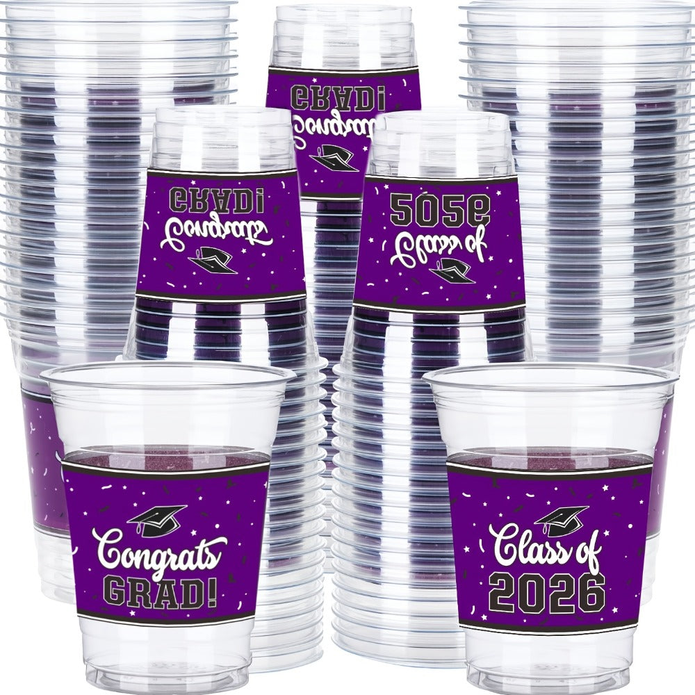 Graduation Plastic Mugs 100 Pack 14oz, 2026 Graduation Party Cups in Black Red Blue Green Purple Maroon for Graduation Ceremo