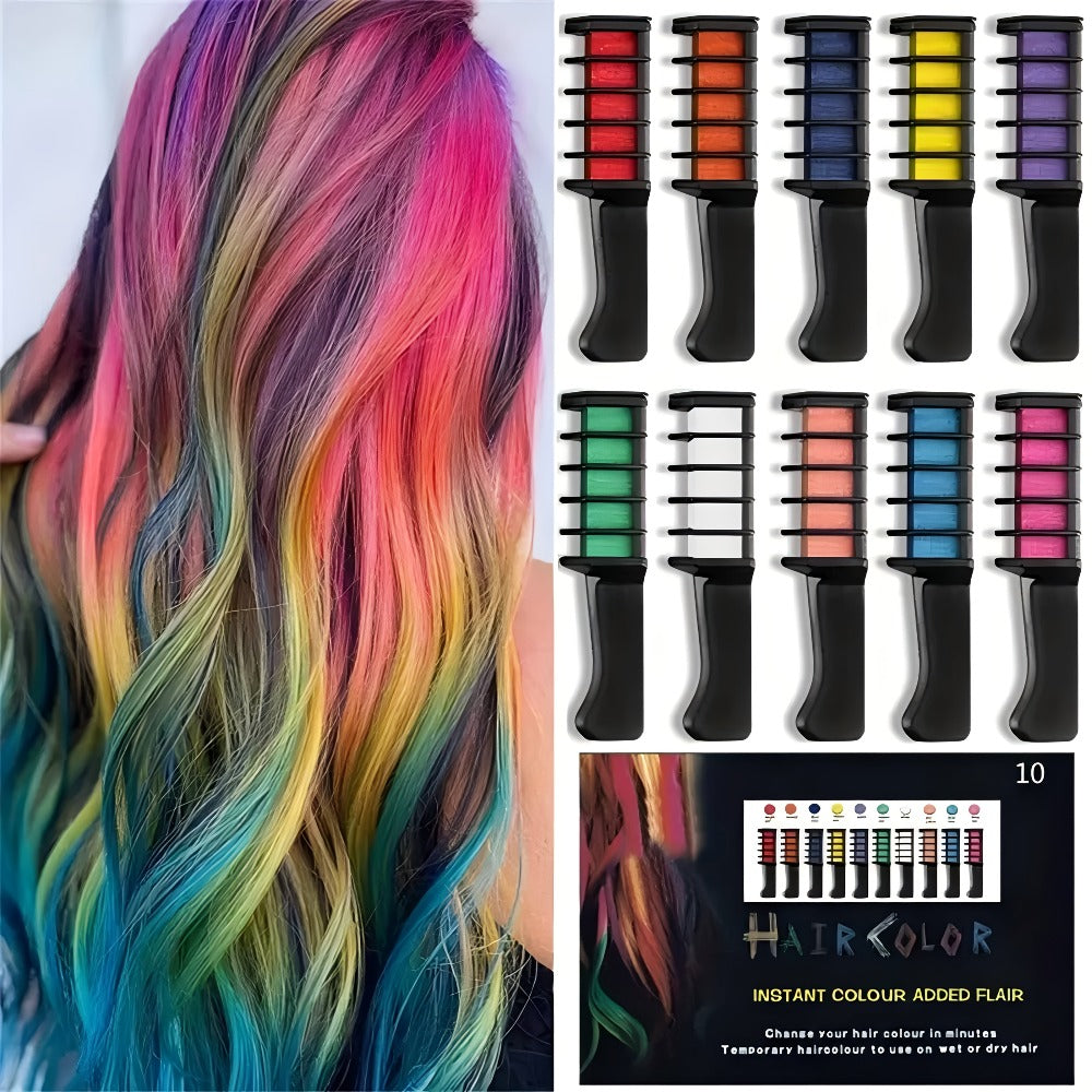 Temporary Hair Chalk Comb Set 11pcs 10 Colors Hair Dye for Bath Time, Home Spa and Personal Care — image 2