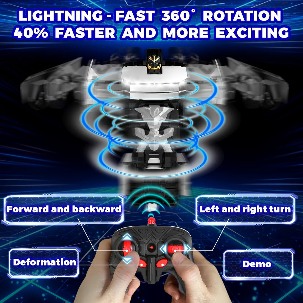 Remote Control Car, Spider-Man Pattern 1:18 Transforming Robot Vehicle with One-Button Change, LED Lights and Three Colors — 