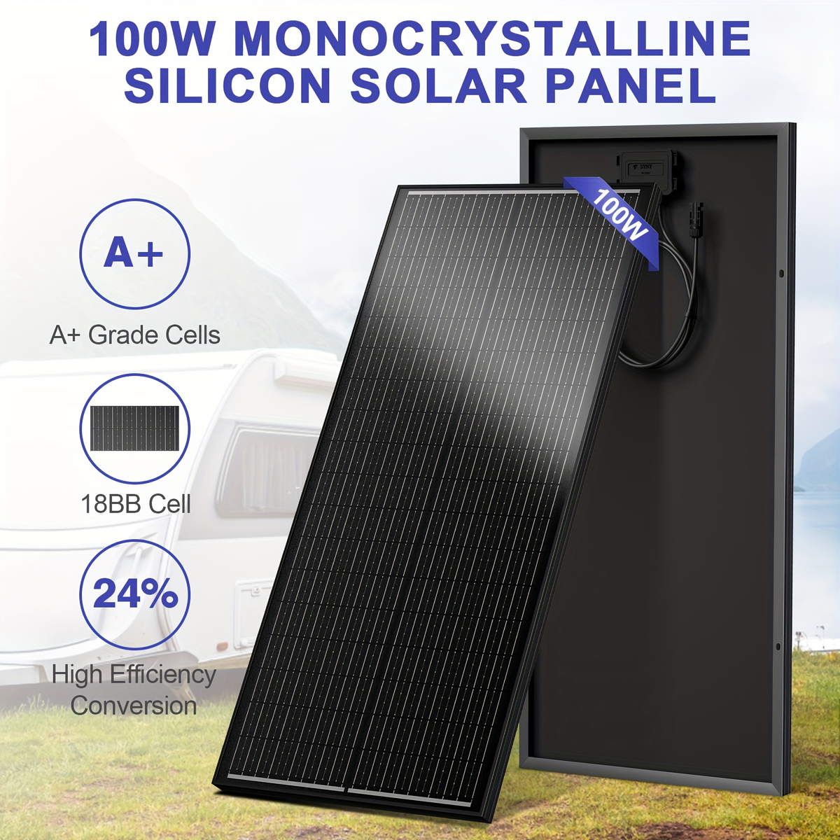 High-Efficiency 100 Watt Solar Panel Featuring a Black Backsheet, 18 BB Monocrystalline Design — image 6