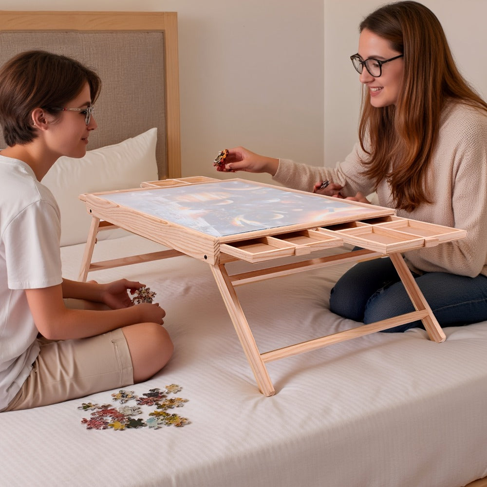 Foldable Puzzle Board Table with Legs – 29.9"x22" Elevated Wooden Jigsaw Desk, 4 Sorting Drawers, Back-Saving Ergonomic Desig