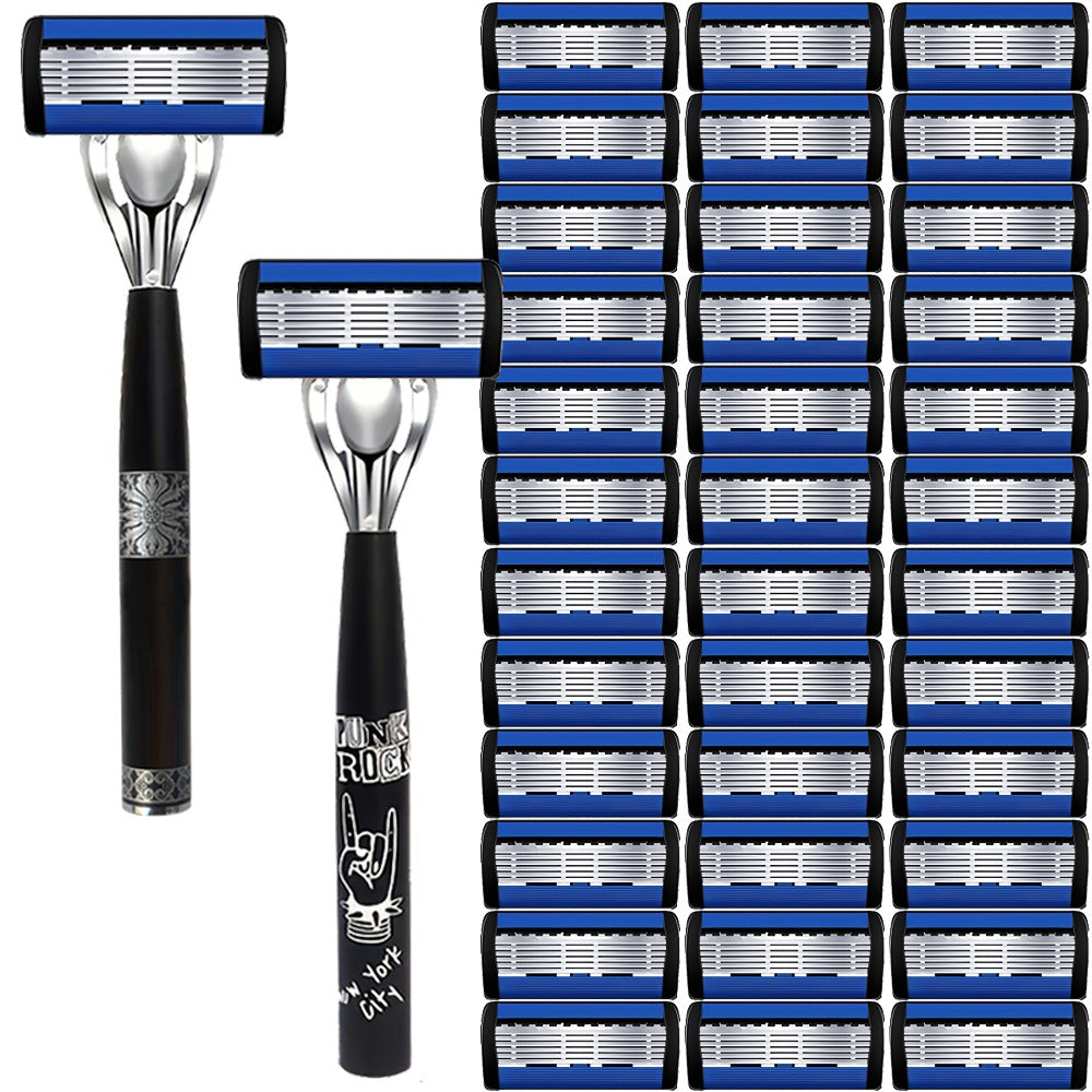 Safety Razor Kit for Men Double Edge 36 Blades & 2 Anti-Slip Handles – Stainless Steel Manual Wet Shaving Set for Smooth Pain