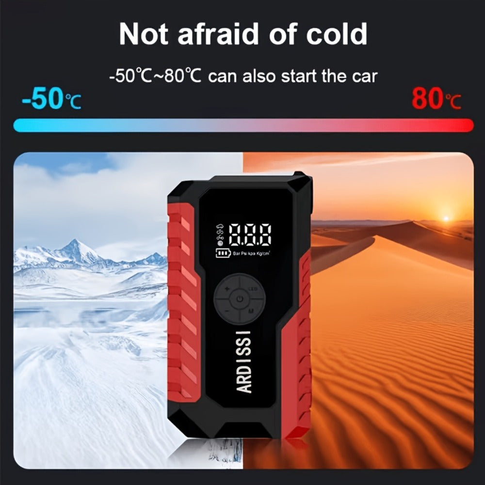 5-in-1 Jump Starter 5000A Peak – 10000mAh Power Bank, 150PSI Air Inflator, Type-C & LED Emergency Light for 12V Gas & Diesel 