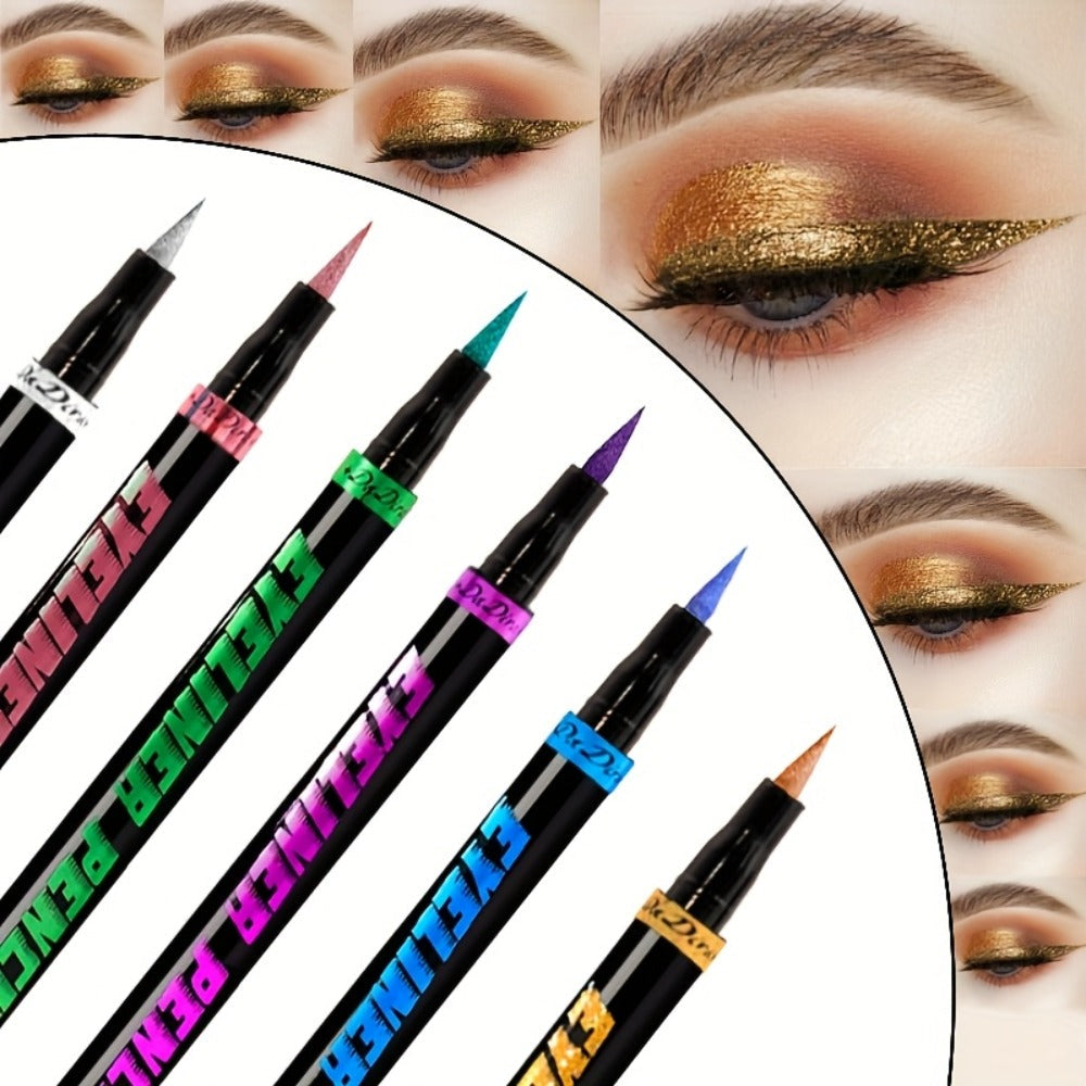 Colored Eyeliner Pencil Set with Six Shades in Blue, Purple, Green, Pink, Black and Gold-Tone Looks — image 7