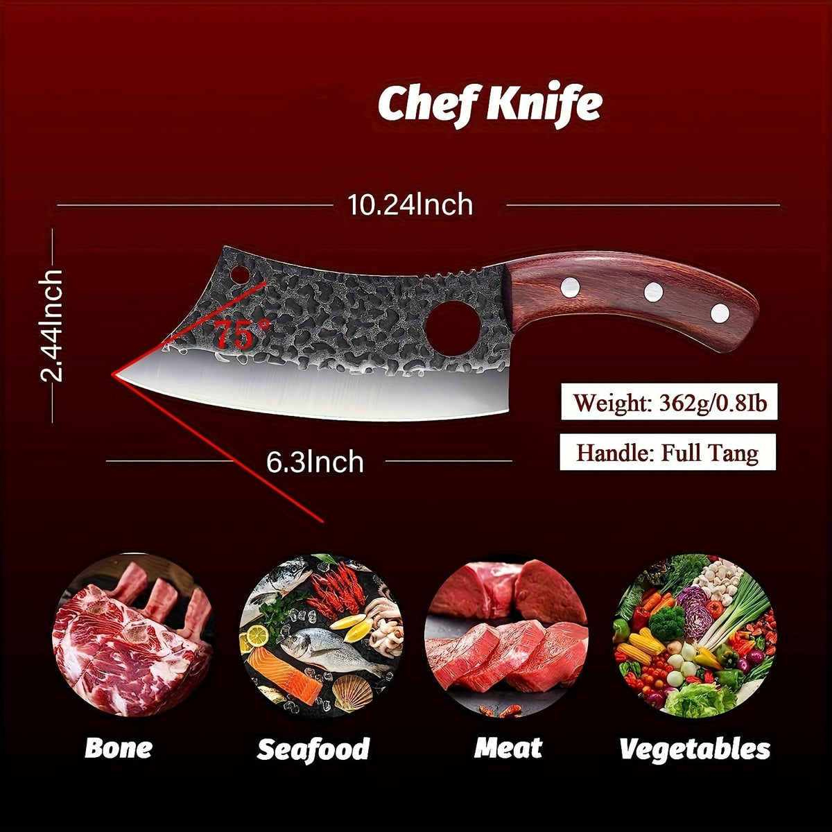 Chef Knife Hand Forged, High-Carbon Steel Viking Cleaver Full Tang Oak Handle with Sheath for Home Cooking, Dining and Outdoo