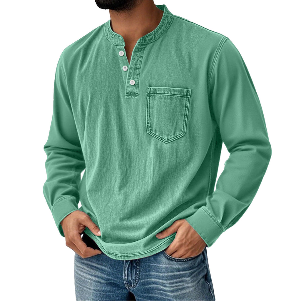 Printed Three-button Long-sleeve T-shirt For Young Men Casual