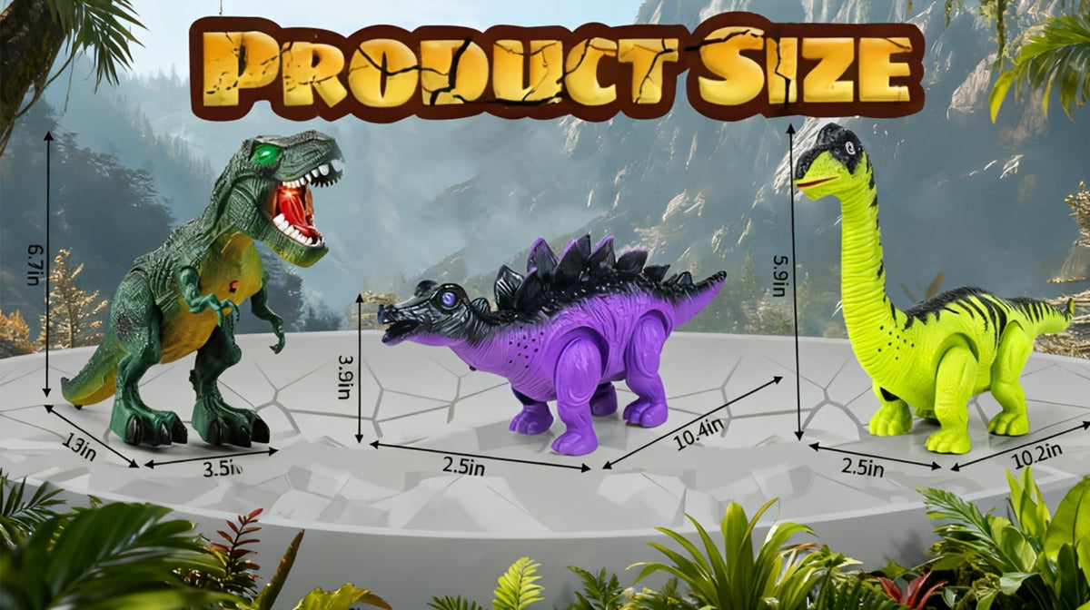 Interactive Dinosaur Toy Set 3 Pack with Walking, Roaring Sound & Lights, Electric T-Rex, Stegosaurus & Brachiosaurus — image