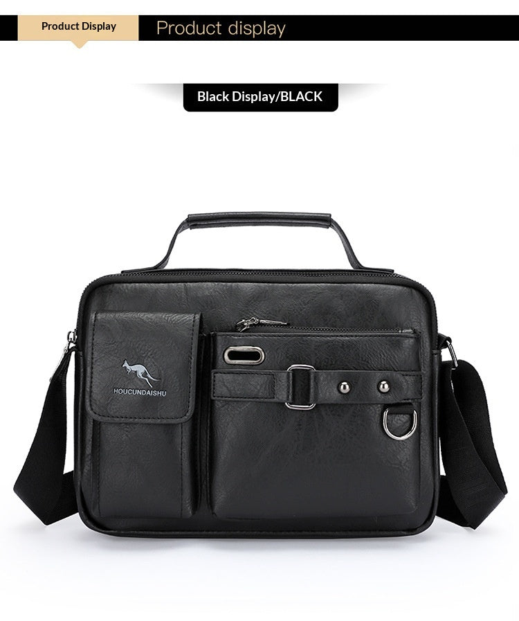 Men's Large Capacity PU Shoulder Bag Retro Business Style
