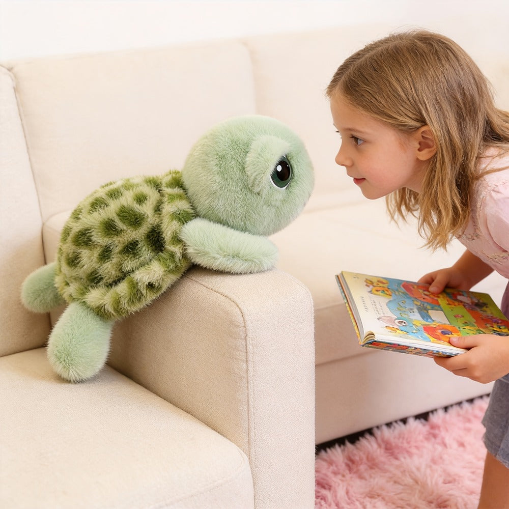 Stuffed Animal Big-Eye Turtle Pillow in 15.75-Inch Size with Melancholy Face and Soft Plush Fabric — image 9