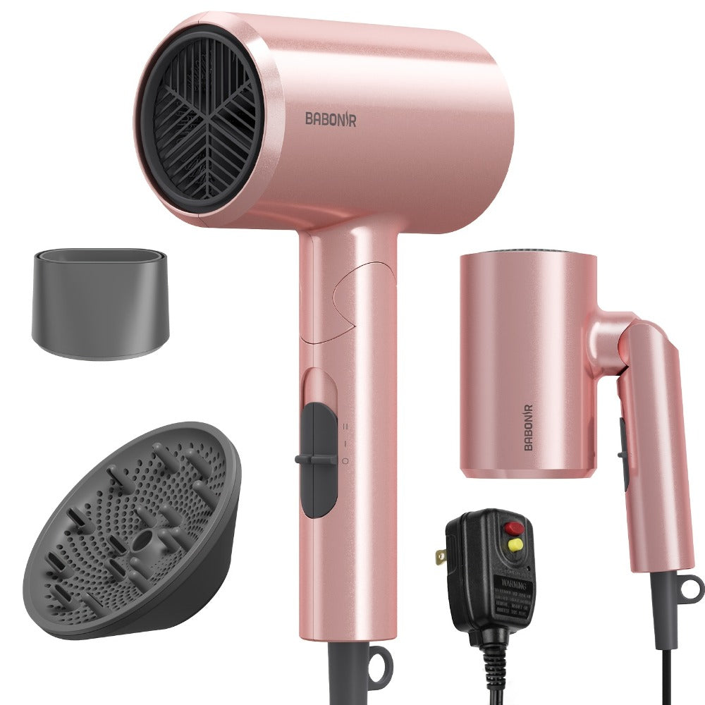1875W Ionic Travel Hair Dryer Foldable with Diffuser & Concentrator Nozzle – Brushless Motor, 3 Heat Settings, 2 Speeds — ima