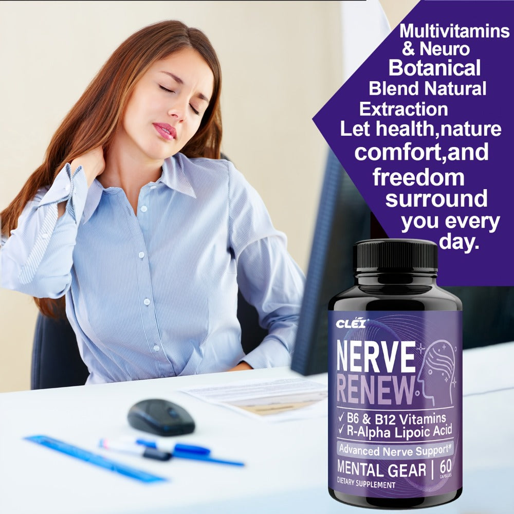 Nerve Renew Capsules with Vitamin B Complex & R-Alpha Lipoic Acid, Neuro Botanical Antioxidant Blend for Nerve Health — image