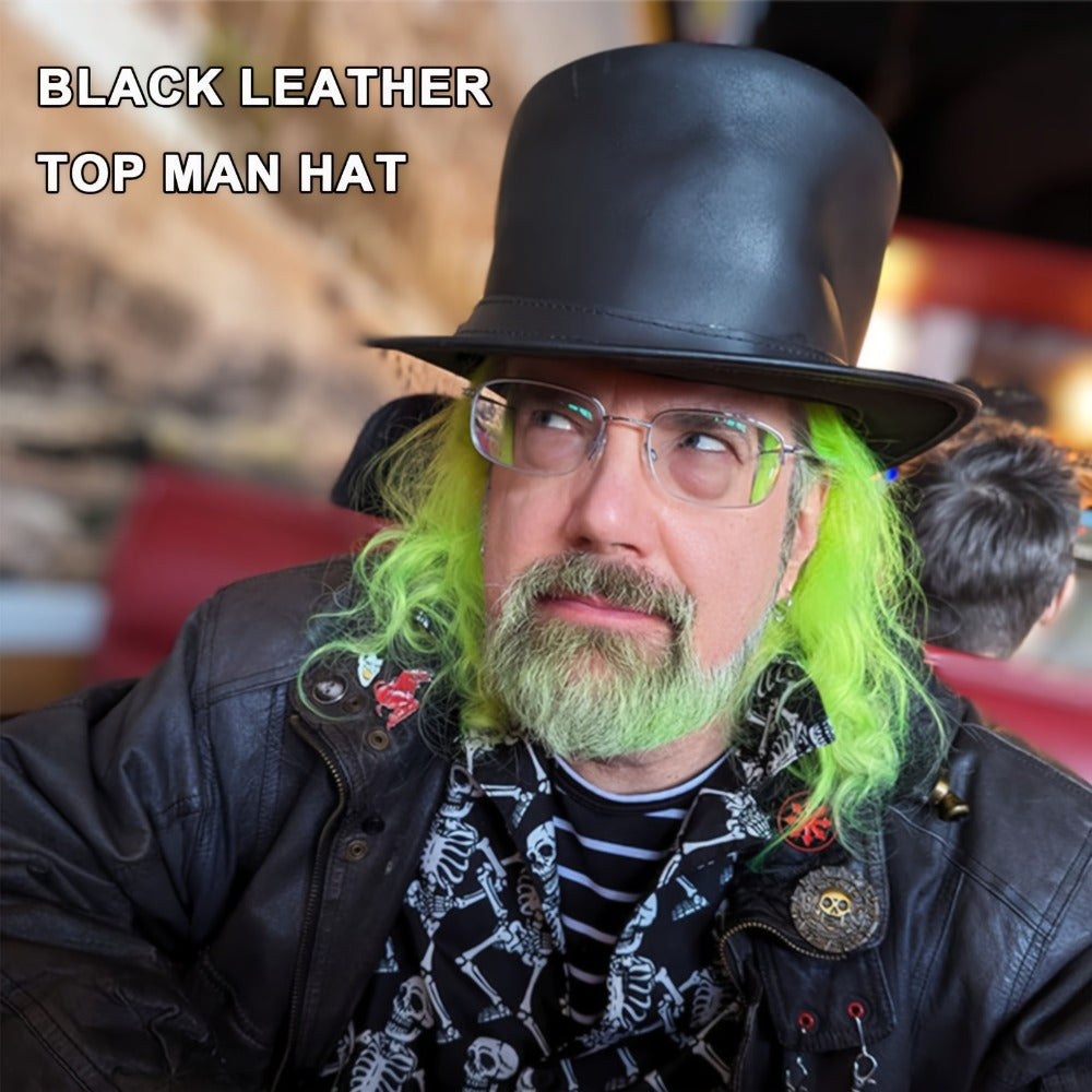 Genuine Leather Top Hat Steampunk – Shapeable Wide Brim Gentleman Hat for Men Women, Halloween Costume Topper, Deadman Victor