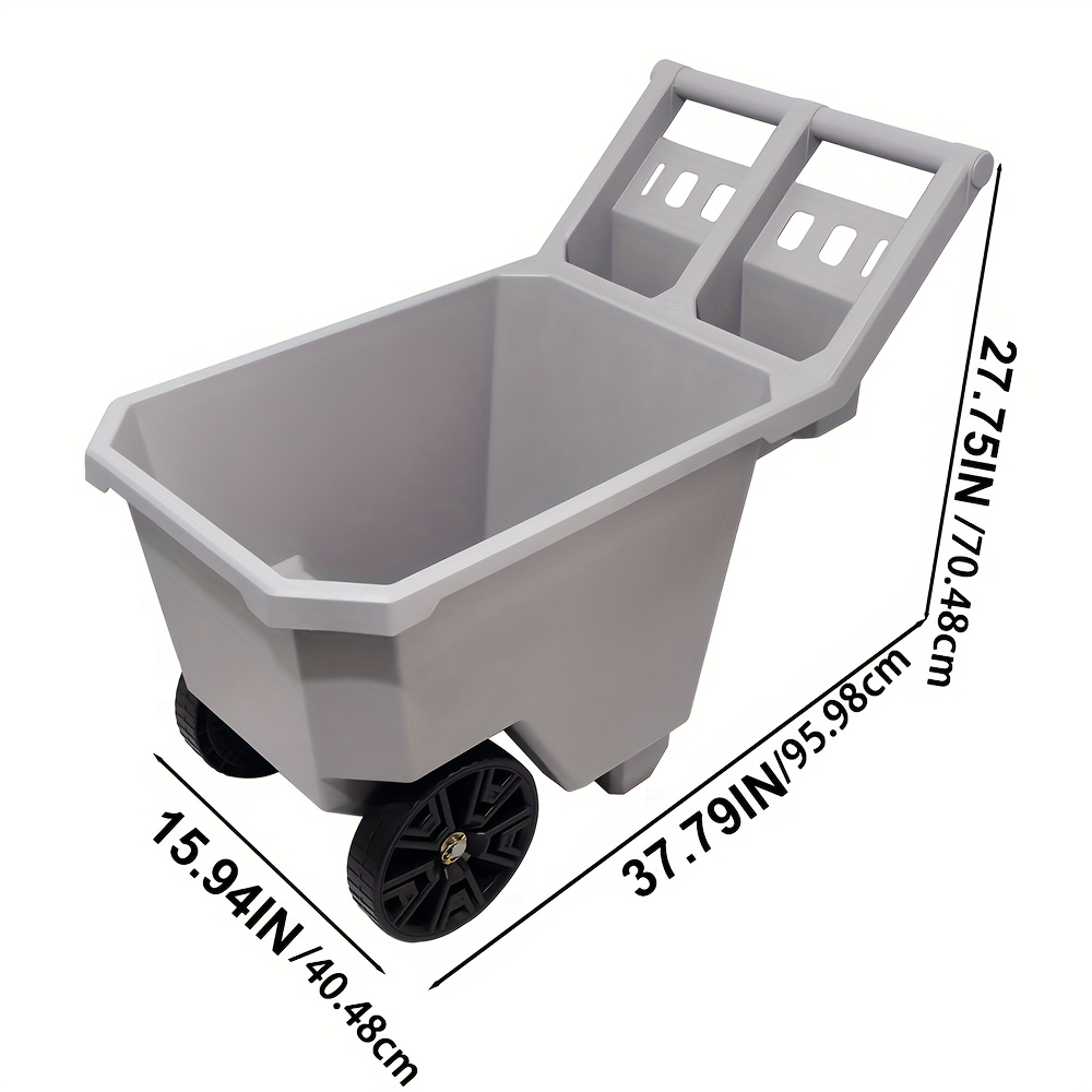 Wheelbarrow 2-Wheel Yard Cart, Push Pull Design with 9-Inch Solid Wheels, Trash & Garden Cart, Gray — image 4