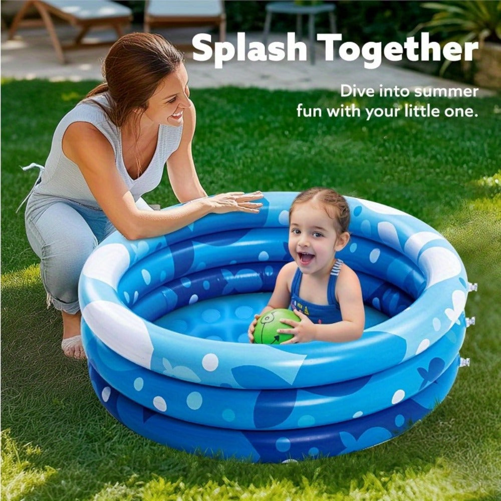 Whale Inflatable Kiddie Pool 34 Inch for Toddlers & Dogs, 3-Ring Ocean Pattern Baby Pool, Portable Backyard Water Play Pit — 