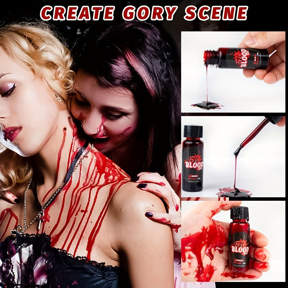 Fake Blood Makeup Kit 3pcs SFX Paste with Brush – Realistic Fresh Dark & Old Blood Special Effects Makeup for Halloween Zombi