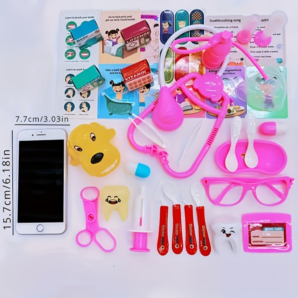 Pink Doctor Pretend Play Toy Set 40pcs for Girls, Simulation Nurse Kit with Stethoscope Injection Dental Tools — image 4