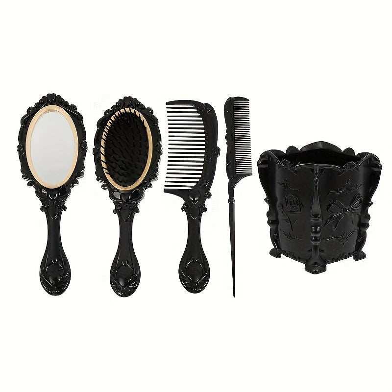Retro Hair Comb Set with Mirror Scalp Massage Hairbrush Pocket Mirror Vintage Vanity Brush Set for Women Girls Travel Daily G