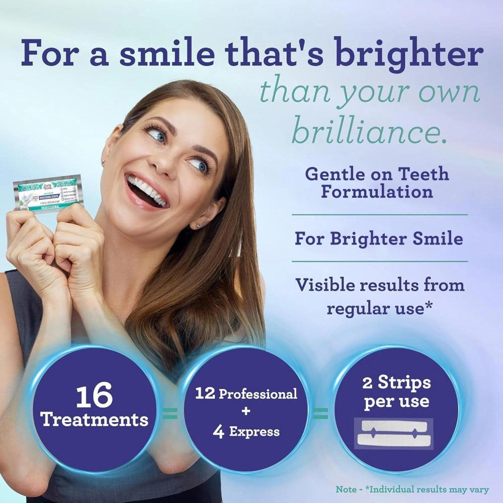 Hydrogen Peroxide Whitening Strips 16 Treatments – Non-Slip Dry Strip Technology, Coconut Extract, 12 Professional + 4 Expres