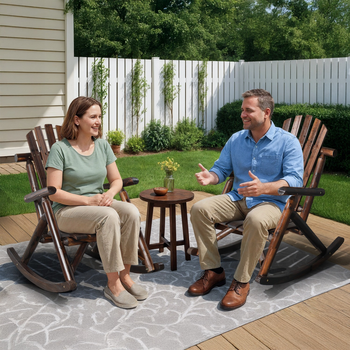 Patio Cedar Rocking Chair 26" Fan-Shaped Backrest Outdoor Rocker for Garden Poolside Patio — image 21