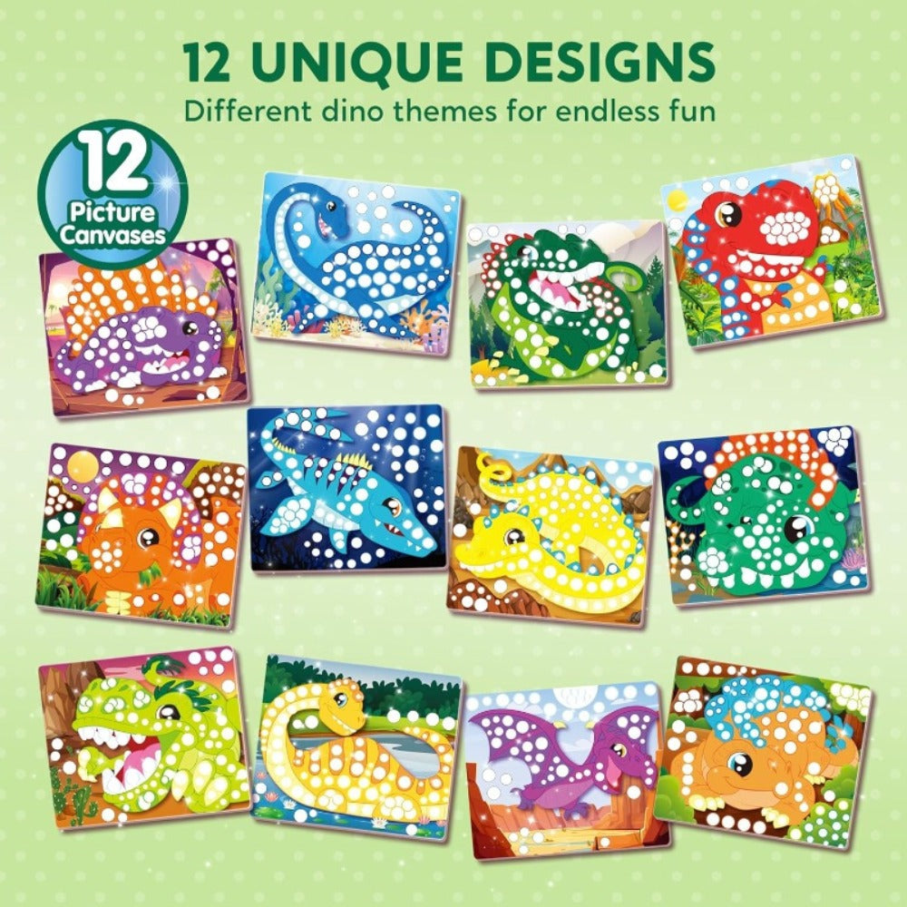 Dinosaur Dot Sticker Art Kit with 12 Picture Canvases and More Than 1, 400 Colored Dot Stickers — image 5