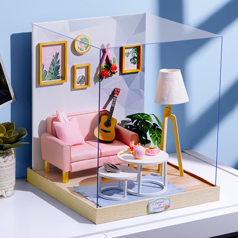 DIY Miniature Dollhouse Kit with Dust Cover Small, Mini House Model No Glue with the Listed Color, Size or Set Options for Ev